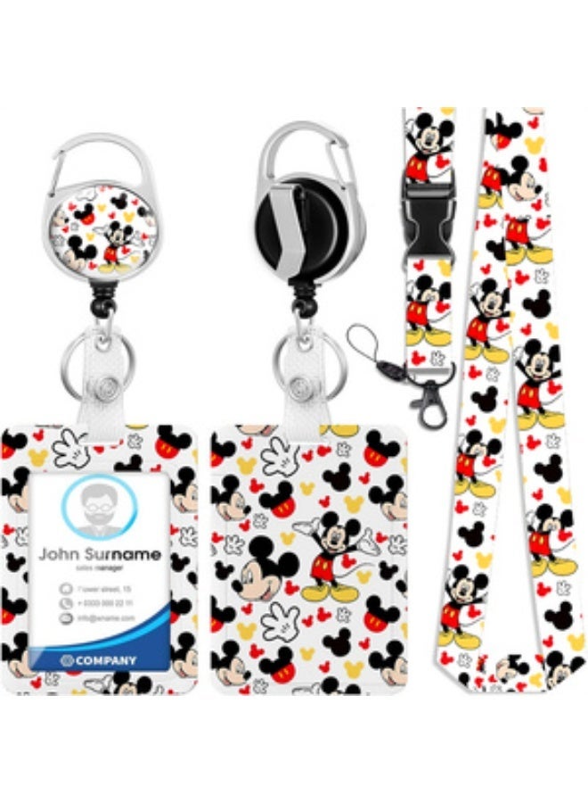 Disney 3 in 1 Disney Mickey logo Grid Plastic ID Badge Holder with Lanyard Retractable Badge Reel Keychain and Extender - for Work Student Bus Doctor Nurse - Image 1